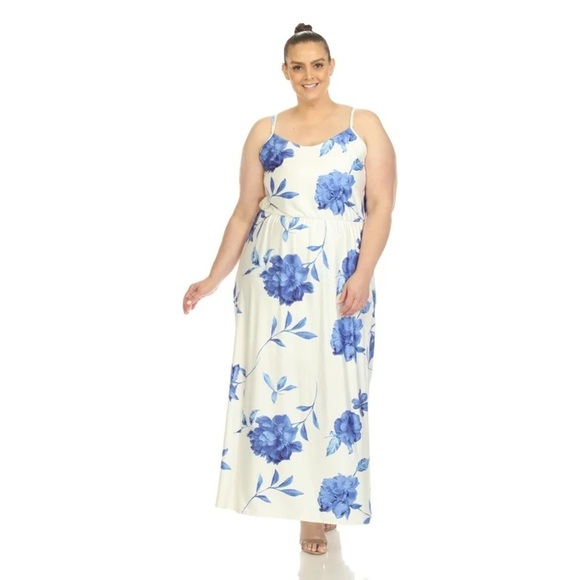 White Mark Dresses & Skirts - Mark Women's White and Blue Floral Maxi Dress